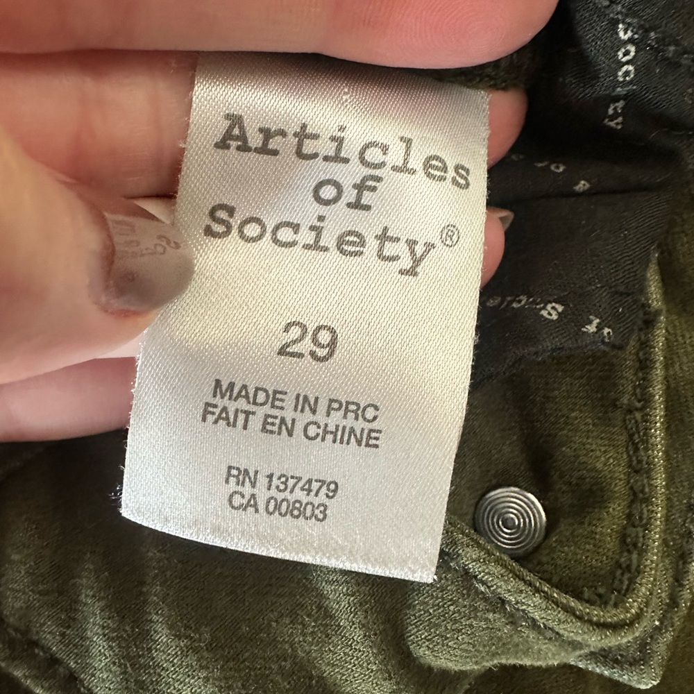 Articles Of Society Women's Military Green Skinny Jeans Size 29 - Picture 4 of 5